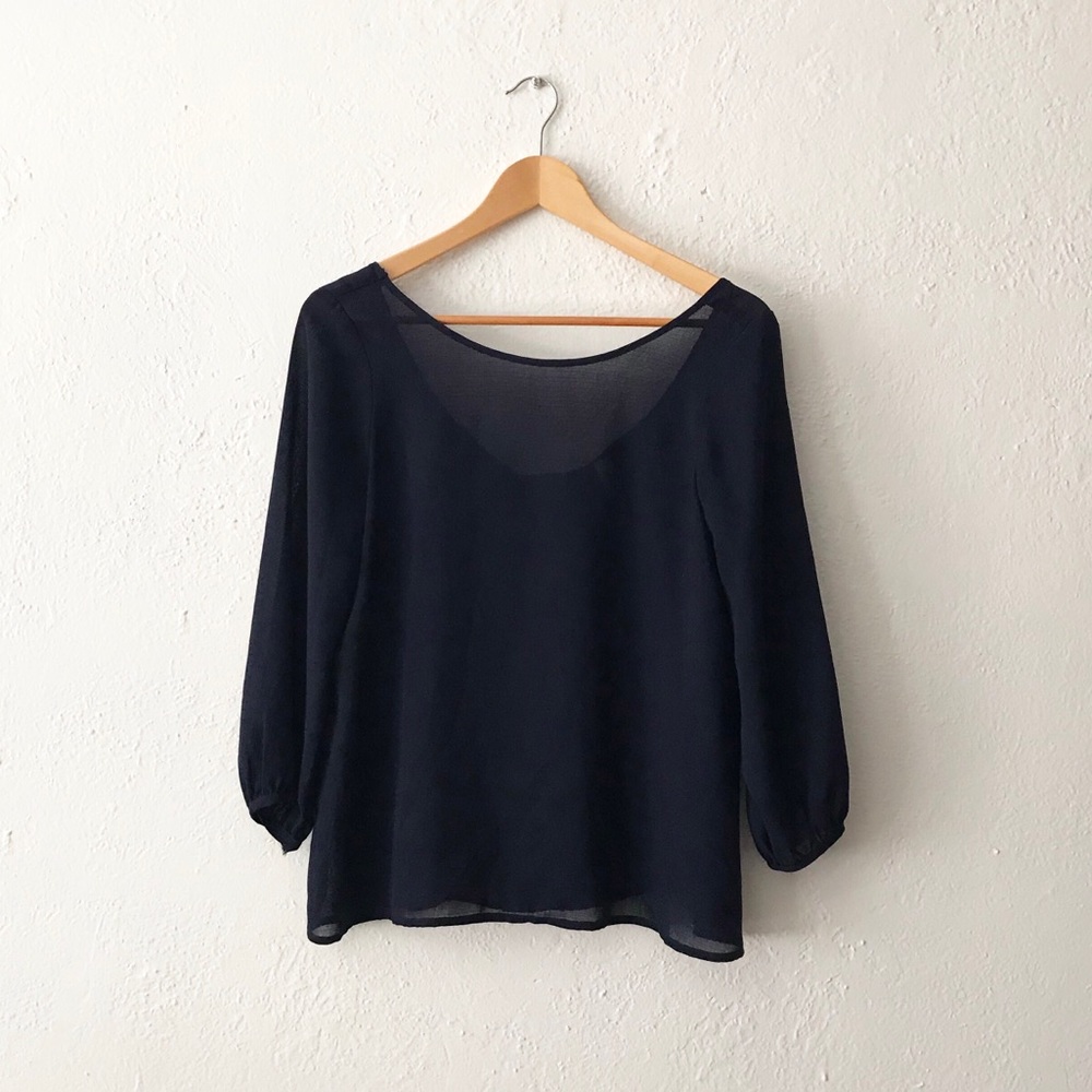 Navy low back with bow detail blouse